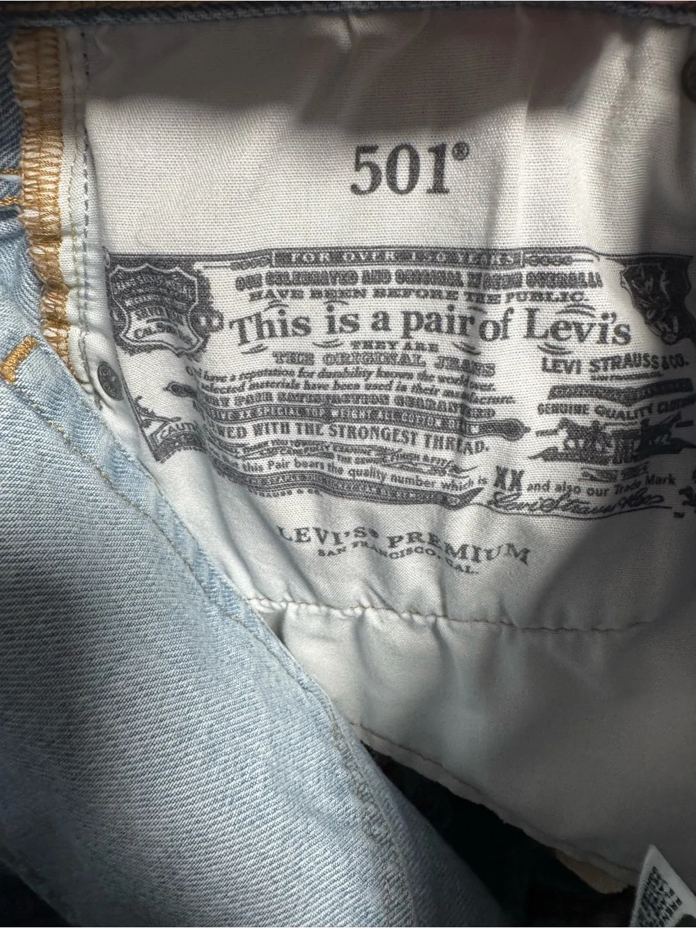 Levi's 501 “Capital E” Light Blue High-Rise Frayed Hem Denim Shorts Waist 29 - Picture 8 of 13